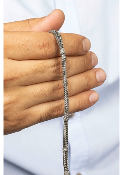 Çift Sıra Düğümlü Hasır Gümüş Erkek Bileklik fiyatları