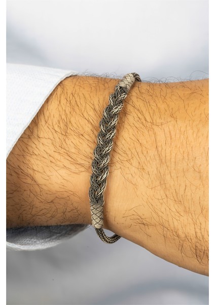 El İşi Örgü Model Gümüş Erkek Bileklik