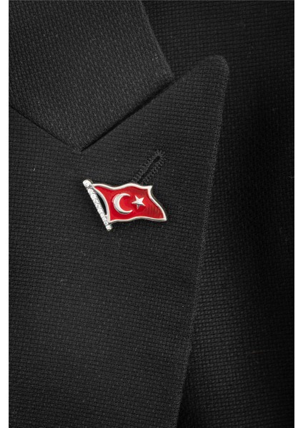 925 Ayar Gümüş Zirkon Taşlı Türk Bayrağı Bayan Rozet modelleri
