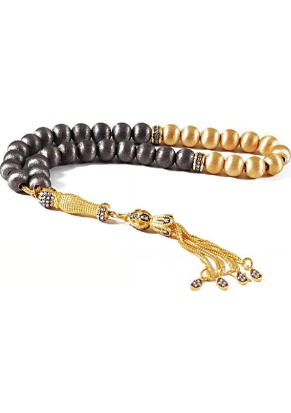 Gümüş Siyah Sarı Zirkon Taşlı Tesbih