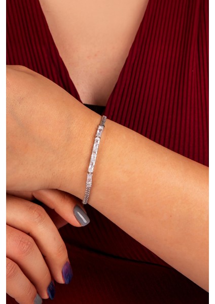 925 Ayar Gümüş Full Baget Taşlı Rodyumlu Küp Zincir Bayan Bileklik fiyatları