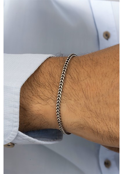 Kare Kesim Modern Gümüş Erkek Bileklik