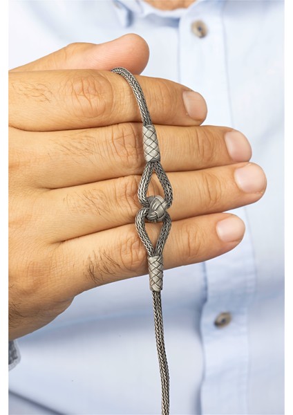 El İşi Çift Düğüm Örgü Model Gümüş Erkek Bileklik fiyatları