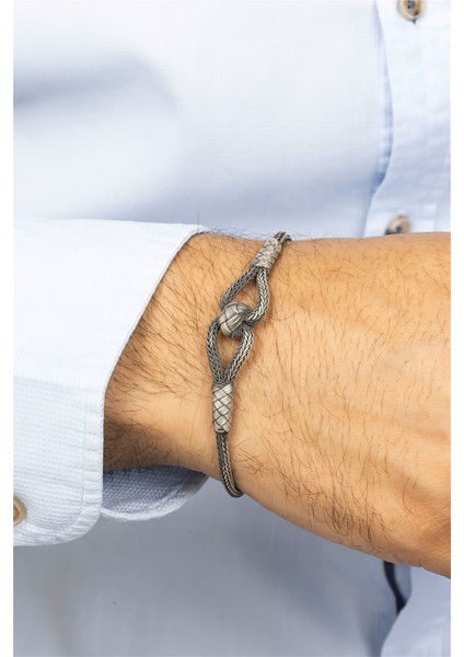 El İşi Çift Düğüm Örgü Model Gümüş Erkek Bileklik modelleri