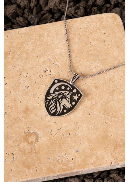 925 Ayar Gümüş Ayyıldız Motifli Kurt Erkek Kolye