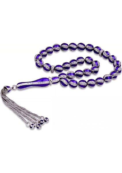 ​Gümüş Lacivert Mineli Zirkon Taşlı Tesbih