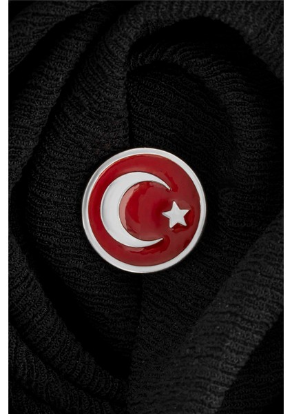 925 Ayar Gümüş Mineli Yuvarlak Ayyıldız Rozet