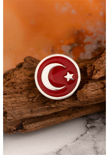 925 Ayar Gümüş Mineli Yuvarlak Ayyıldız Rozet fiyatları