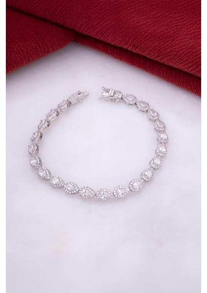 925 Ayar Gümüş Rodyumlu Zirkon Taşlı Damla Bayan Bileklik