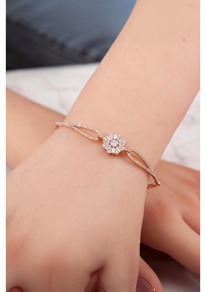 925 Ayar Gümüş Rose Renk Güneş Bayan Bileklik fiyatları