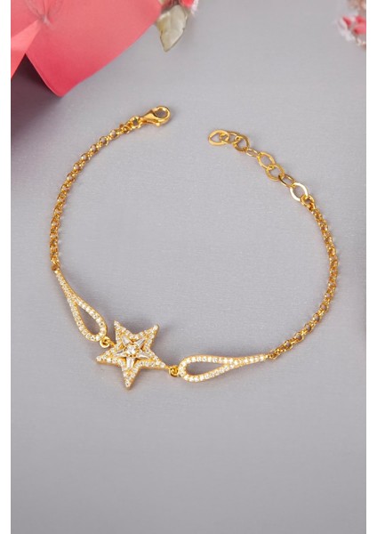925 Ayar Gümüş Altın Kaplama Zirkon Taşlı Bayan Yıldız Bileklik fiyatları