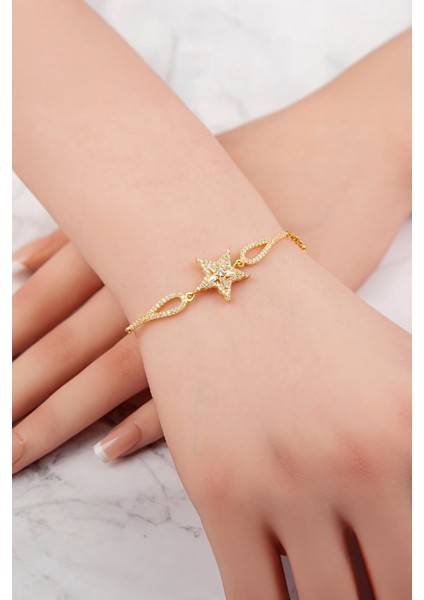 925 Ayar Gümüş Altın Kaplama Zirkon Taşlı Bayan Yıldız Bileklik modelleri