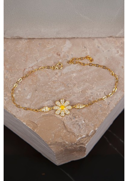 Mineli Zirkon Taşlı Altın Kaplama 925 Ayar Gümüş Bayan Papatya Bileklik fiyatları