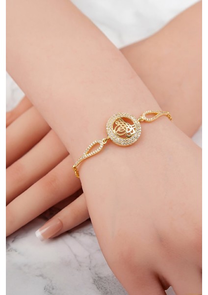 925 Ayar Gümüş Altın Kaplama Zirkon Taşlı Tuğra Bayan Bileklik fiyatları