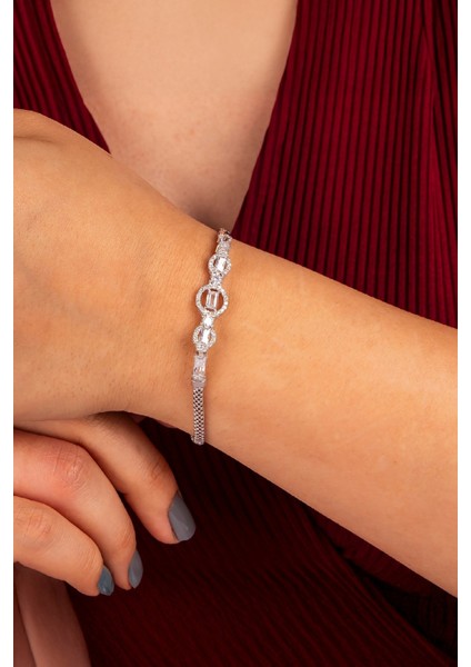 925 Ayar Gümüş Rodyumlu Triple Circle Baget Bayan Bileklik fiyatları