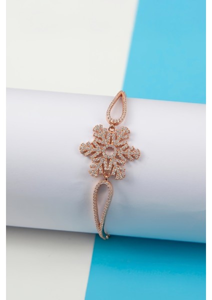 925 Ayar Gümüş Kar Tanesi Rose Renk Bayan Bileklik