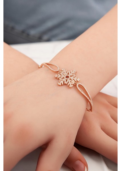 925 Ayar Gümüş Kar Tanesi Rose Renk Bayan Bileklik fiyatları