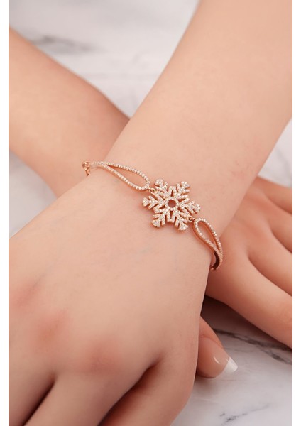 925 Ayar Gümüş Kar Tanesi Rose Renk Bayan Bileklik modelleri