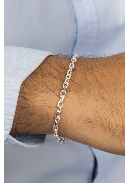 Oval Traşlı Forse Zincir Model Gümüş Erkek Bileklik