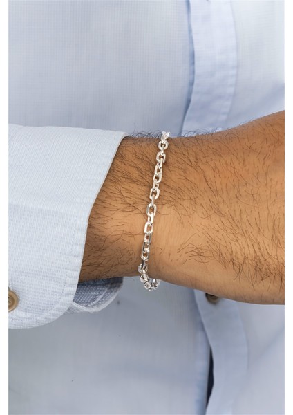 Oval Traşlı Forse Zincir Model Gümüş Erkek Bileklik modelleri