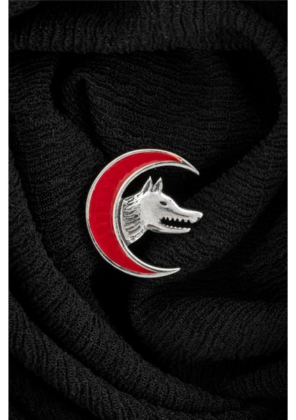 925 Ayar Gümüş Ay Motifli Bozkurt Rozet