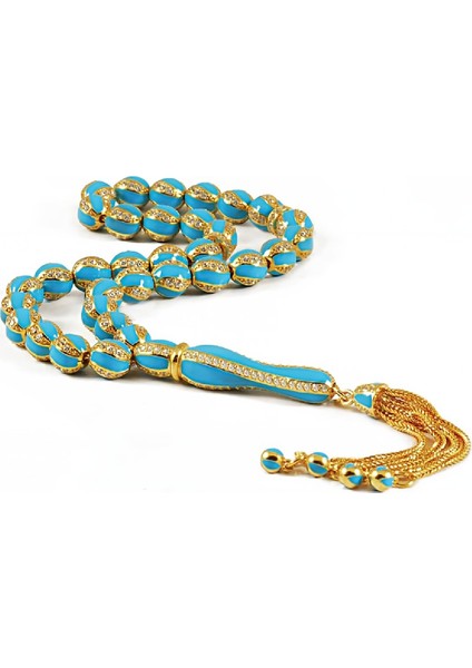 Turkuaz Mineli Zirkon Taşlı Gümüş Tesbih