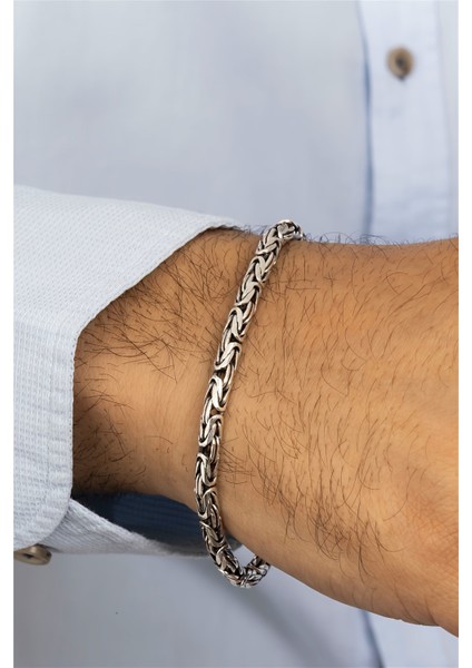 Yuvarlak Kral Zincir Gümüş Erkek Bileklik
