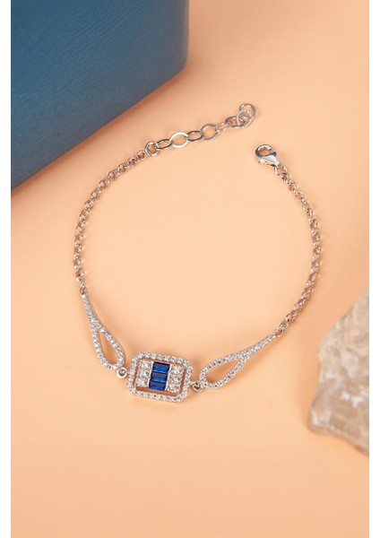 Parliement Mavisi Baget Taş Süslemeli 925 Ayar Gümüş Bayan Bileklik