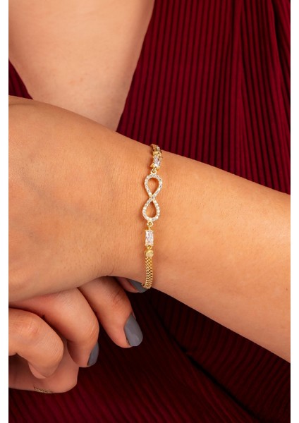 925 Ayar Gümüş Altın Kaplama Baget Taşlı Sonsuzluk Bayan Bileklik fiyatları