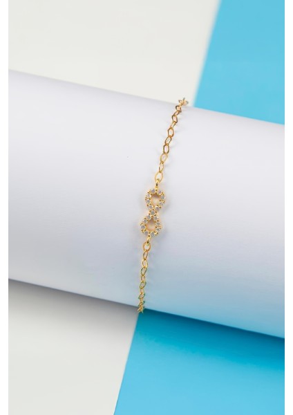 Altın Kaplama Zirkon Taşlı 925 Ayar Gümüş Sonsuzluk Bayan Bileklik