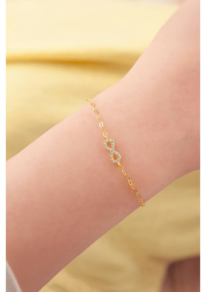 Altın Kaplama Zirkon Taşlı 925 Ayar Gümüş Sonsuzluk Bayan Bileklik fiyatları