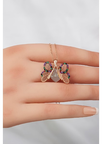 925 Ayar Gümüş Mix Taşlı Kelebek İsimli Bayan Kolye modelleri