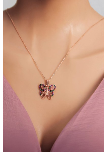 925 Ayar Gümüş Mix Taşlı Kelebek İsimli Bayan Kolye indirimleri