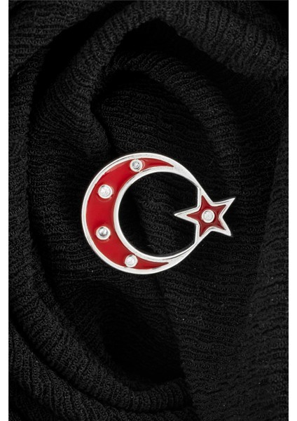 925 Ayar Gümüş Zirkon Taşlı Türk Bayrağı Rozet