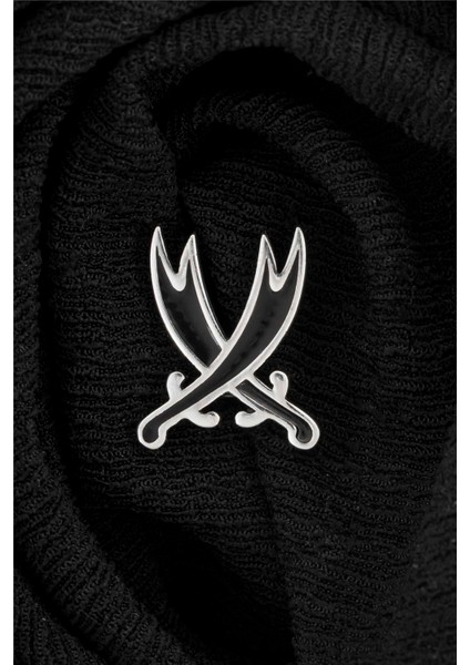 925 Ayar Gümüş Mineli Çift Kılıç Zülfikar Rozet