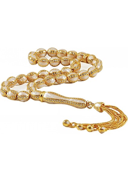 Beyaz Mineli Zirkon Taşlı Gümüş Tesbih