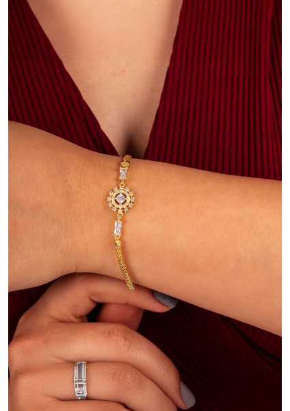 925 Ayar Gümüş Altın Kaplama Baget Ve Zirkon Süslemeli Güneş Bayan Bileklik fiyatları