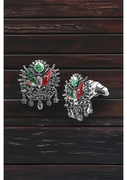 Gümüş Osmanlı Devlet Armalı Kol Düğmesi