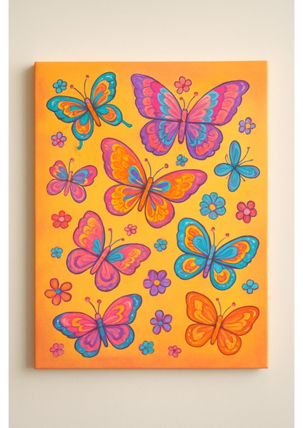 25 x 35 cm Resimli Tuval Çocuk Boyama Seti Kelebek Resimli 6 Renk Akrilik Boya ve 2 Fırça Adet Fırça ile fiyatları