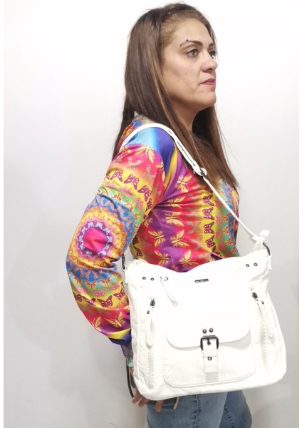 Lüks 16501 White Omuz Çantası