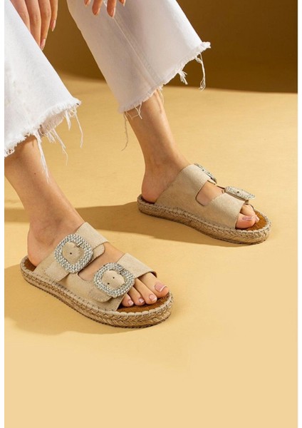 Hertas Bej Nubuk Tokalı Terlik modelleri