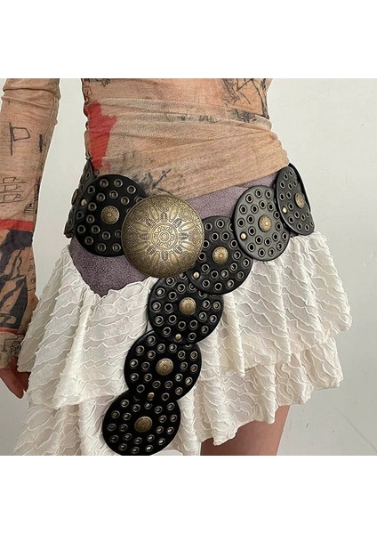 Kadın Metal Madalyon Tokalı, Zımbalı Kovboy Stil Yeni Trent Kemer