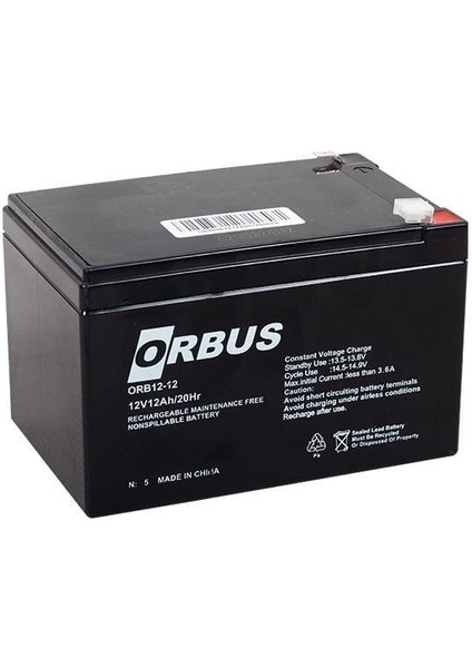 12 Volt 12 Amper Akü 150*97*95 mm 3,3 kg