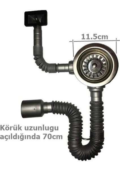 Lüks Çöpmak Çift Çıkışlı Geniş Ağızlı Yandan Taşmalı Körüklü Lavabo ve Evye Sifonu Gider Borusu Akordiyon Plastik Geniş Kafa Paslanmaz fiyatları