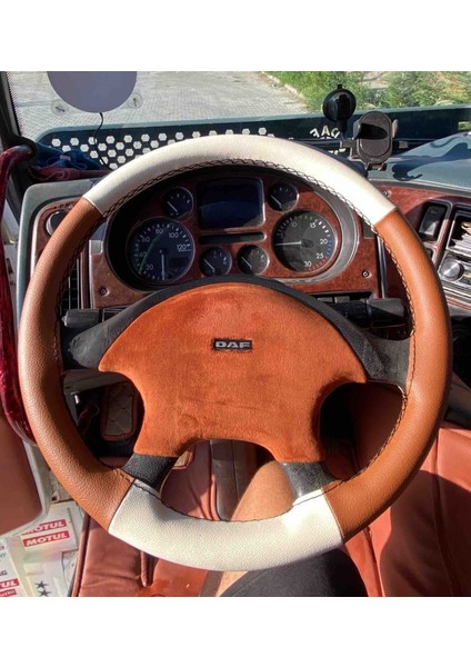 Dikişli Direksiyon Kılıfı Taba Deri Krem Deri Siyah Dikişli Tır Kamyon Daf Xf Için