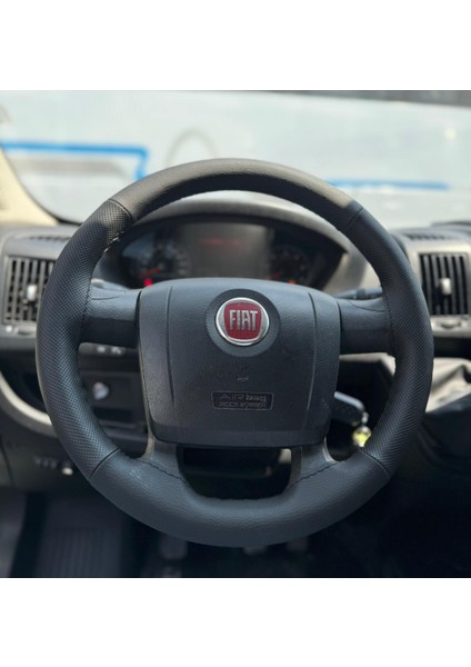 Dikişli Direksiyon Kılıfı Siyah Deri Noktalı Deri Siyah Dikişli Fıat (Fotodaki) Ducato Için