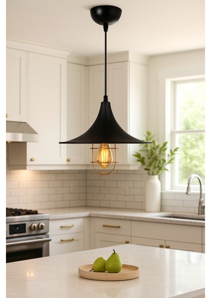 Rustik Metal Sarkıt Avize Siyah | Endüstriyel ve Vintage Tavan Aydınlatması | Mutfak - Kafe Dekoru