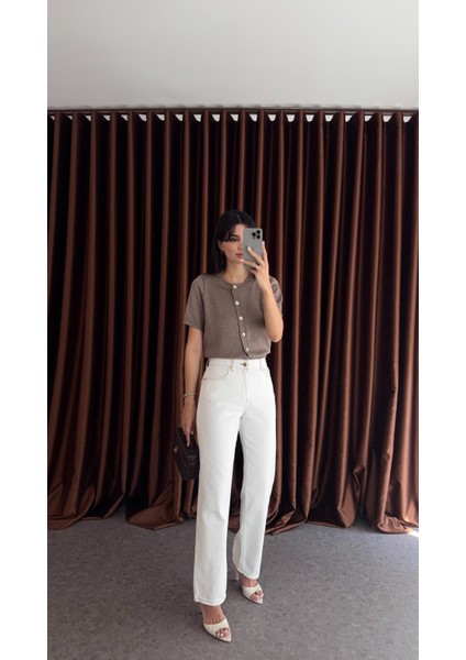 Kahve Dikişli Ekru Jean