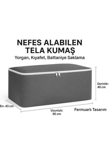 Hurç Tekli 95X43X40 cm Gri – Yorgan & Kıyafet Saklama, Çift Fermuarlı