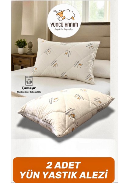 Kuzu Yünü Dolgulu Kapitoneli Yastık Alezi , Doğal Pamuk Kumaş 50X70 cm (2 Adet)